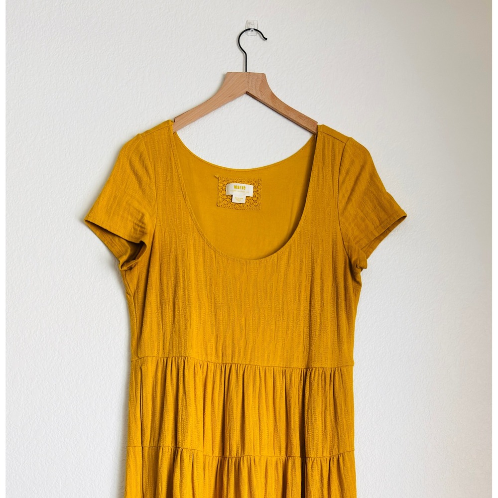 Maeve Anthropologie Mustard Yellow Tiered Maxi Dress Textured Knit — Size Medium - Picture 2 of 14